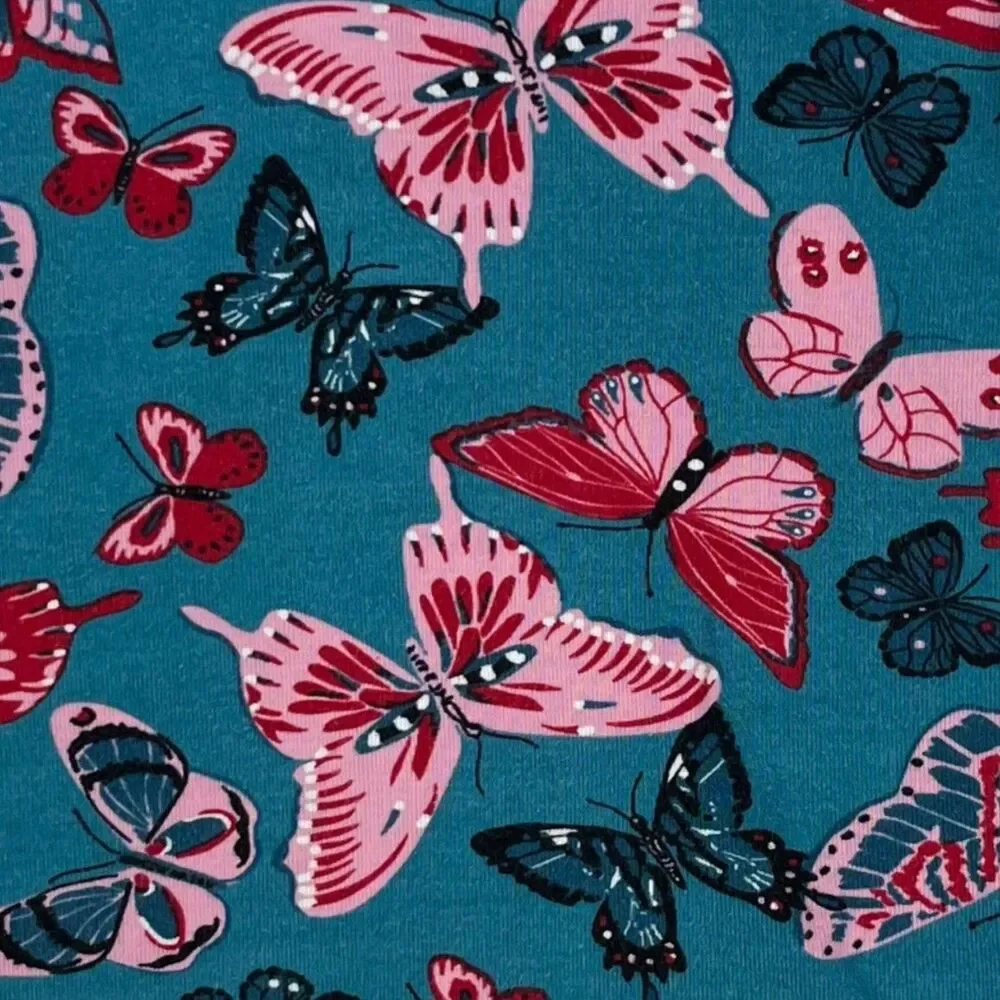 Hanna Andersson Butterfly Pajama Top Girls 8 (130) Organic Cotton Aqua Teal